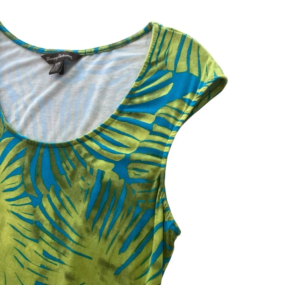 Tommy Bahama Women’s M Blue Green, Tropical Leaf Aloha Knit Shift Shirt Sundress